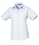 Premier Ladies Short Sleeve Poplin Blouse Light Blue