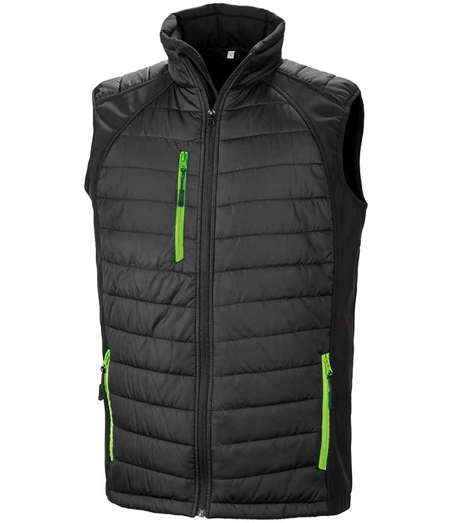 Result Genuine Recycled Compass Padded Gilet Black/Lime Green