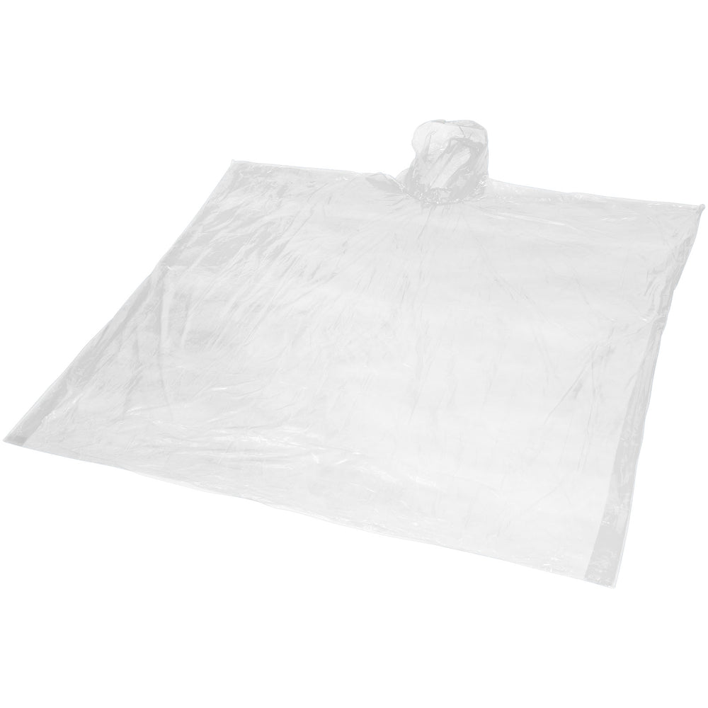 Branded Ziva disposable rain poncho with storage pouch