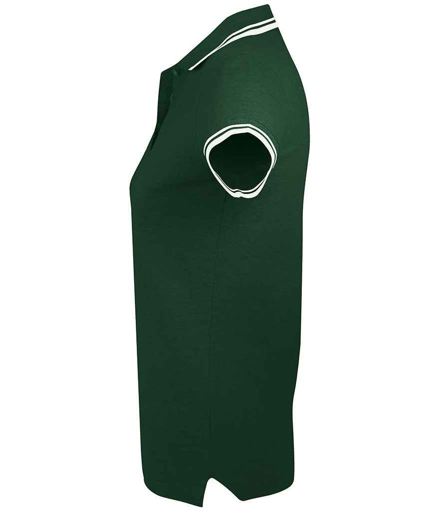 SOL'S Ladies Pasadena Tipped Cotton Piqué Polo Shirt Forest Green/White
