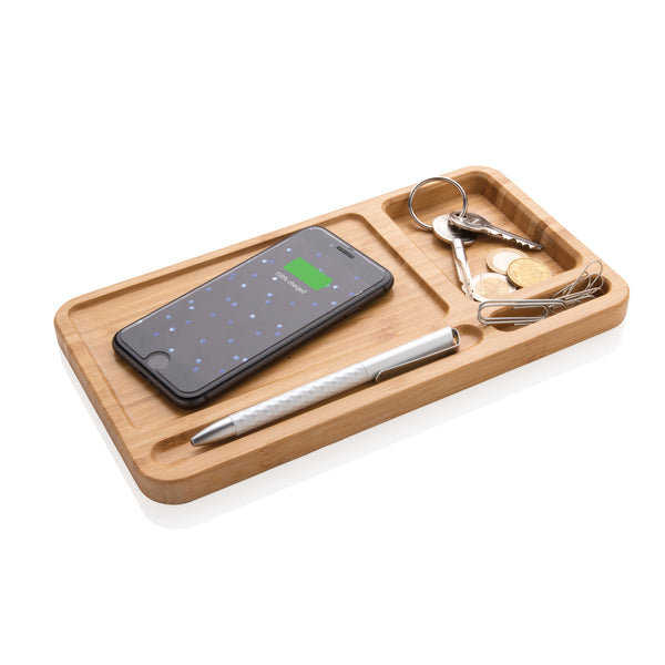Branded Bamboo desk organiser 5W wireless charger