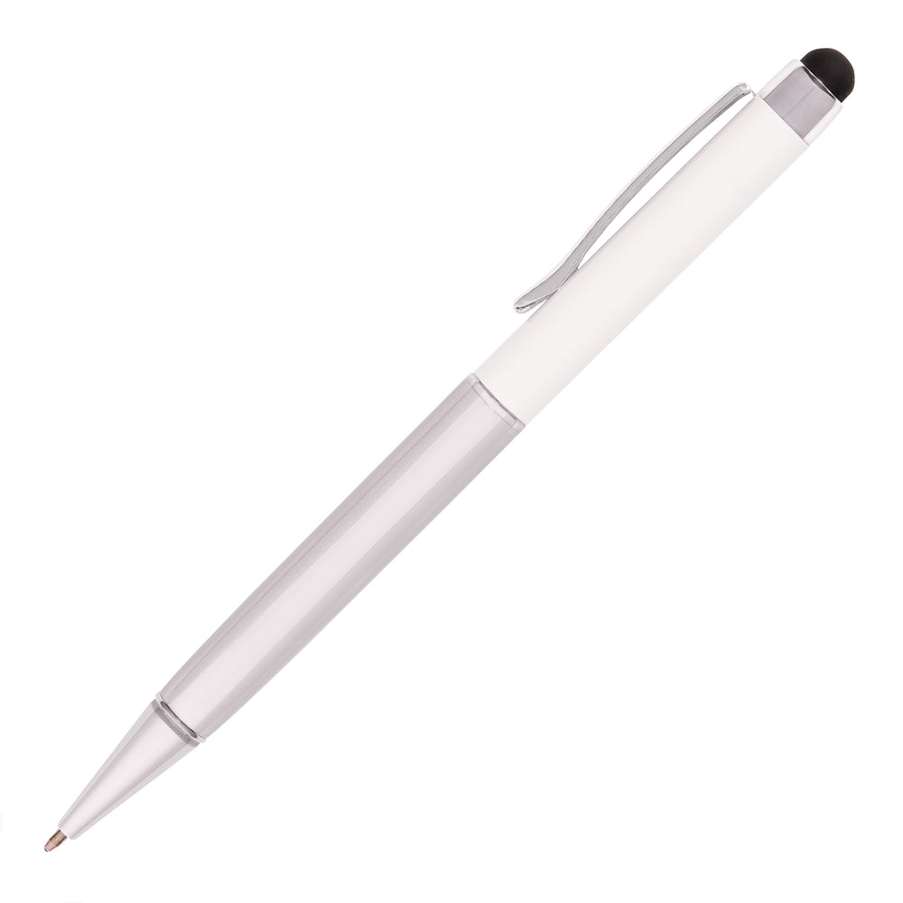 HARRIS Silver Metal Pen. WHITE Upper Barrel. Chrome Undercoat.