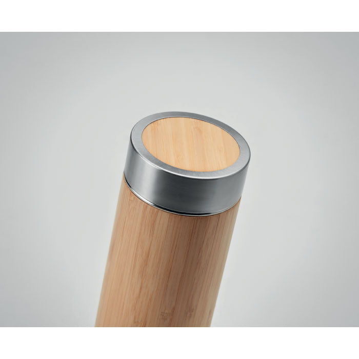 Branded Double wall bamboo flask with tea infuser 400ml