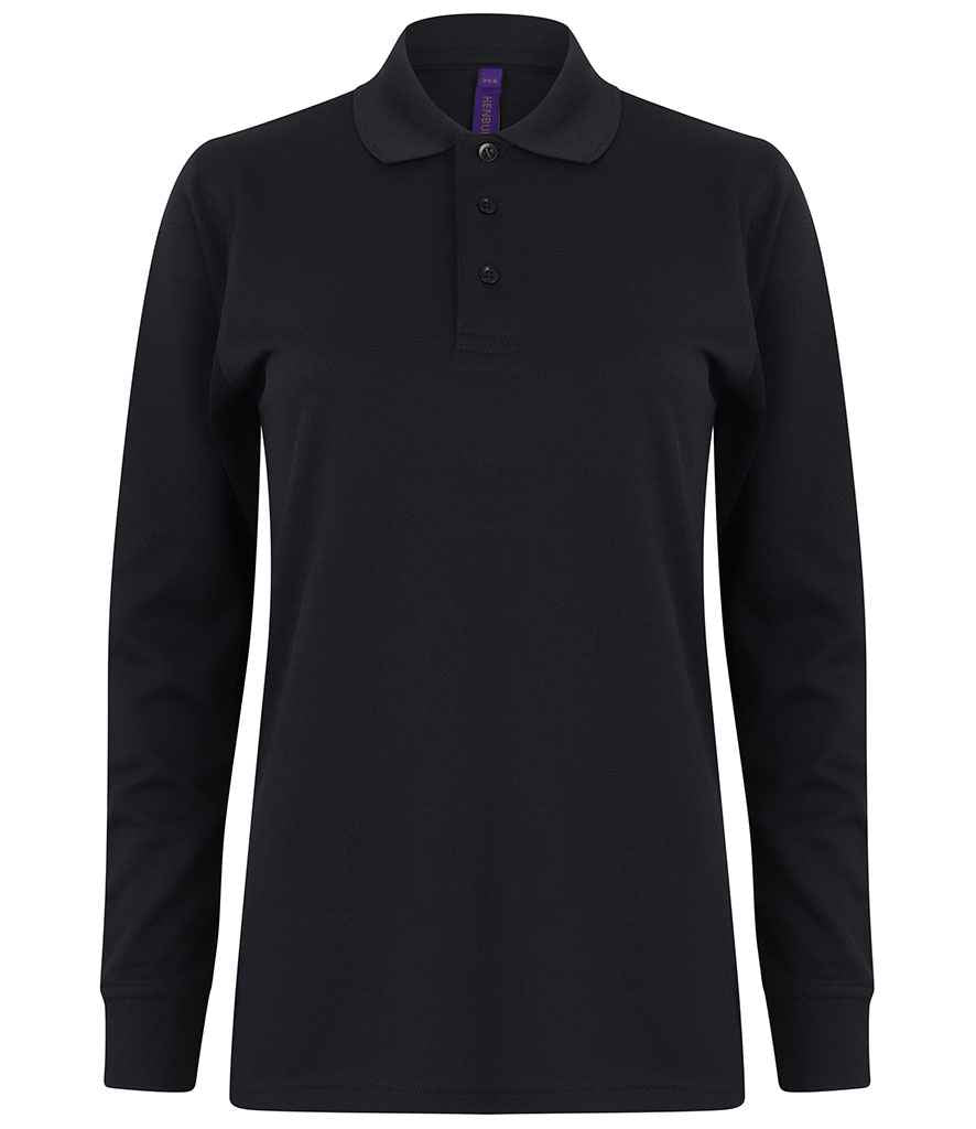 Henbury Unisex Long Sleeve Coolplus® Piqué Polo Shirt Navy