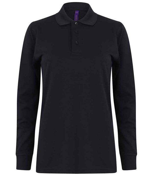 Henbury Unisex Long Sleeve Coolplus® Piqué Polo Shirt Navy