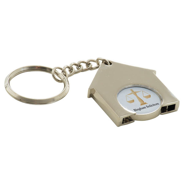 Branded House Shaped Trolley Coin Keyring (Full Colour Print)