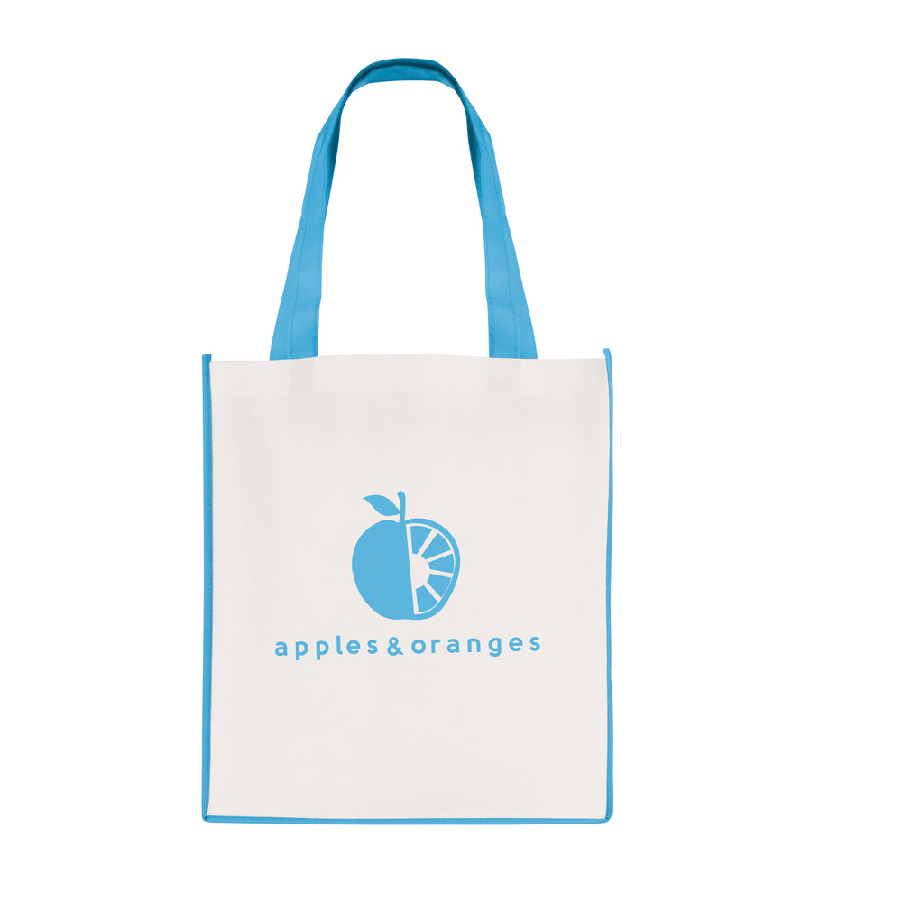 White non woven PP shopper with coloured piping trim and handles