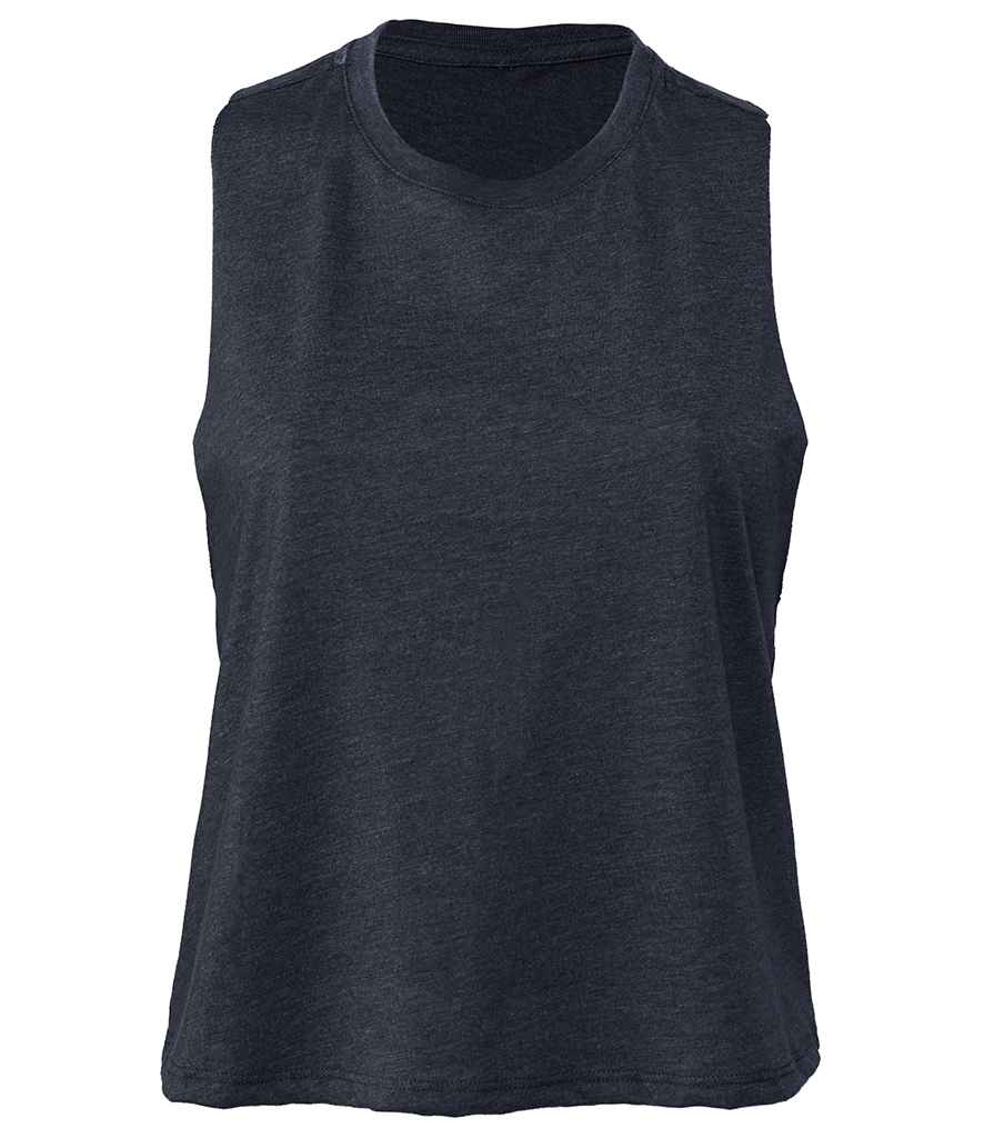 Bella Ladies Racer Back Cropped Tank Top Heather Navy