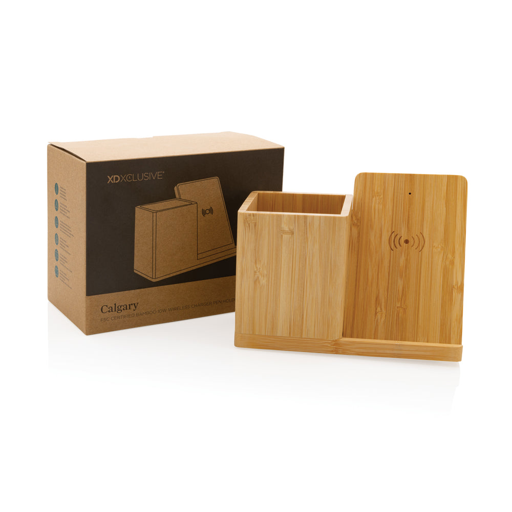 Branded Calgary bamboo 10W wireless charger
