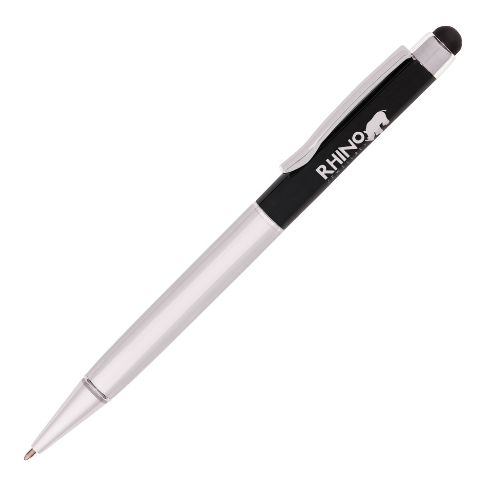 Branded HARRIS Silver Metal Pen. BLACK Upper Barrel. Chrome Undercoat.