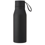 Branded Ljungan 500 ml copper vacuum insulated stainless steel bottle with PU leather strap and lid