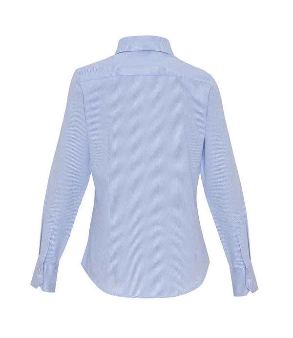 Premier Ladies Long Sleeve Striped Oxford Shirt White/Oxford Blue