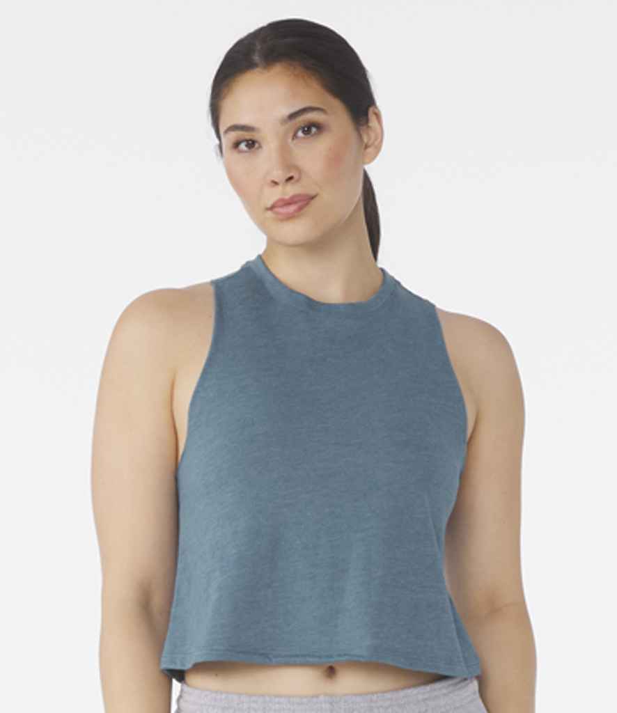 Bella Ladies Racer Back Cropped Tank Top Heather Deep Teal