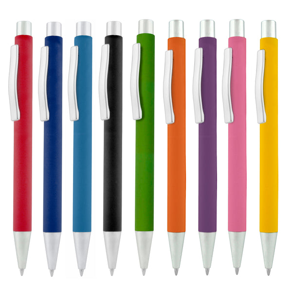 Branded TRAVIS SOFT FEEL ball pen with chrome trim