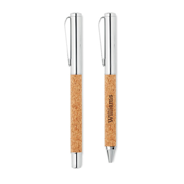 Branded Metal Ball pen set in cork box