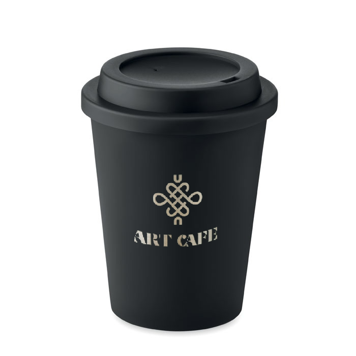 Branded Double wall tumbler PP 300 ml with drinking lid
