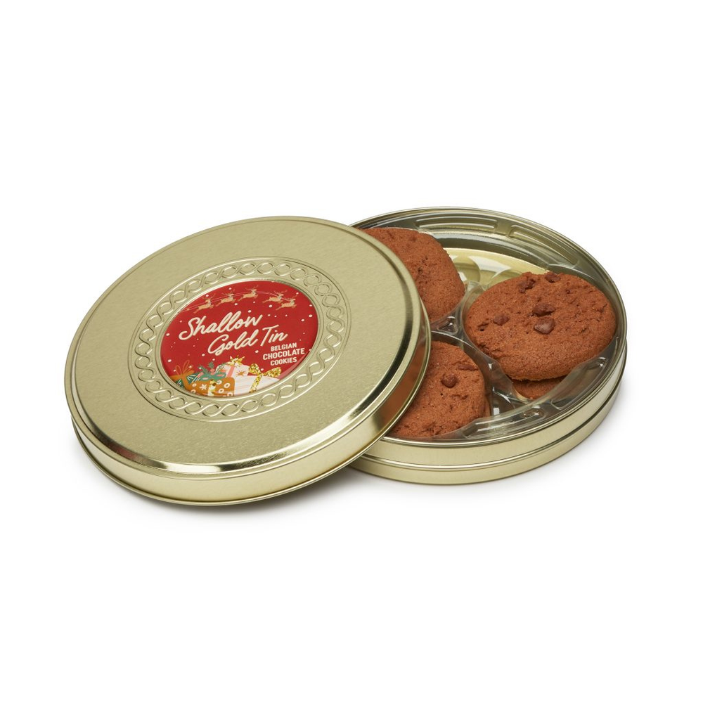Shallow Gold Treat Tin - Belgian Chocolate Cookies Bespoke