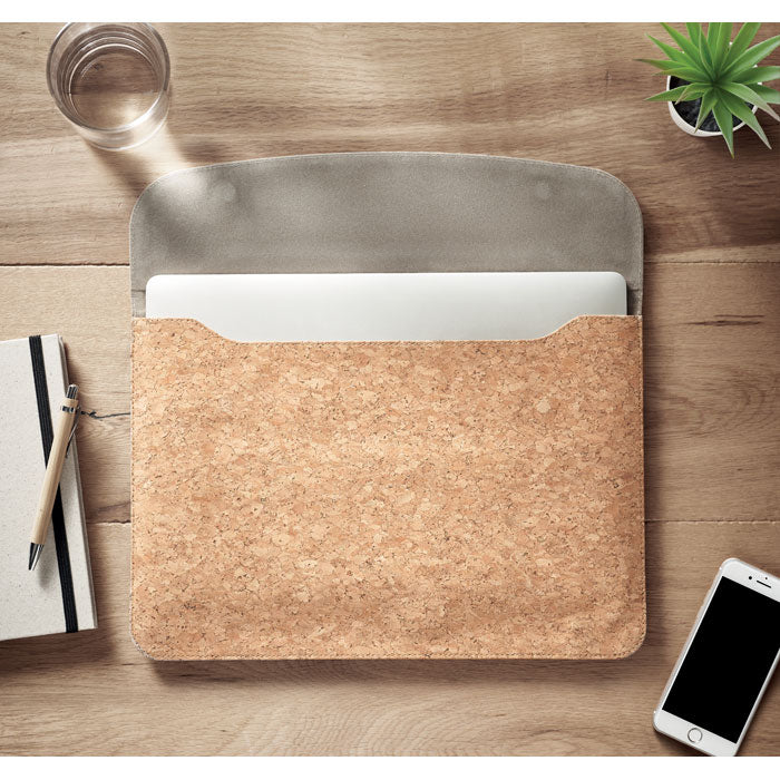 Cork laptop bag magnetic flap 14" Beige