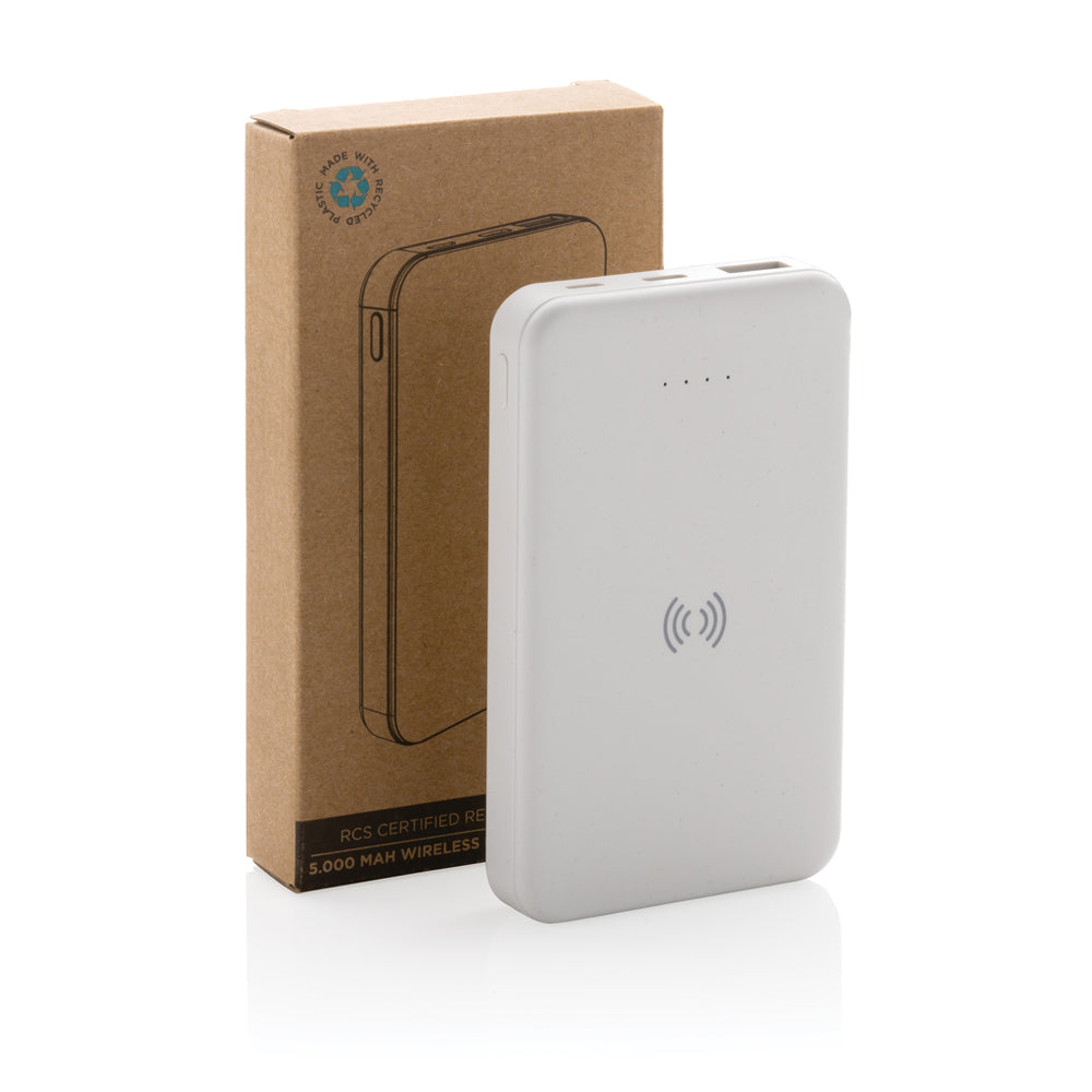 Branded RCS recycled plastic 5.000 mAh 5W wireless powerbank
