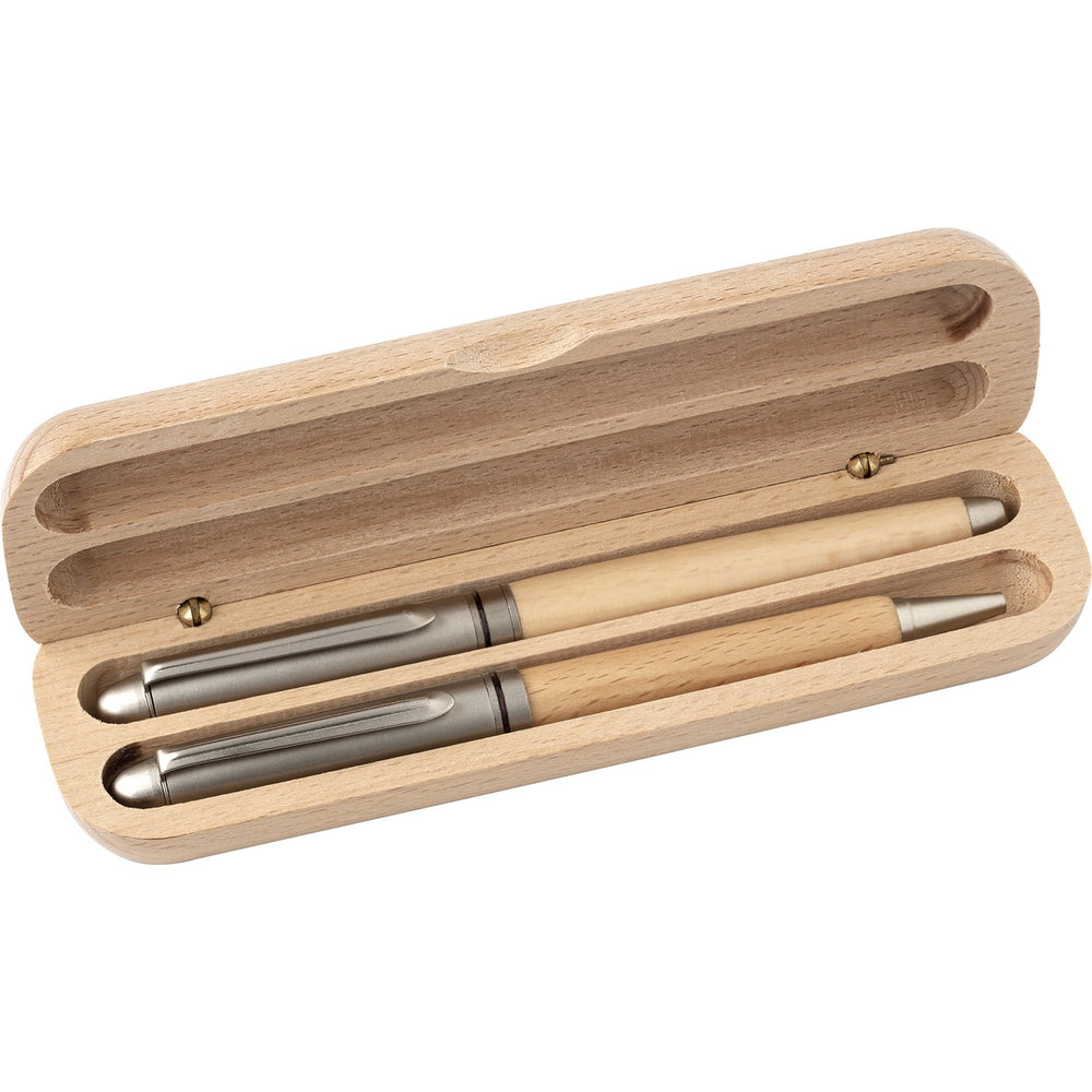 Tongfields Beech wood pen set Brown