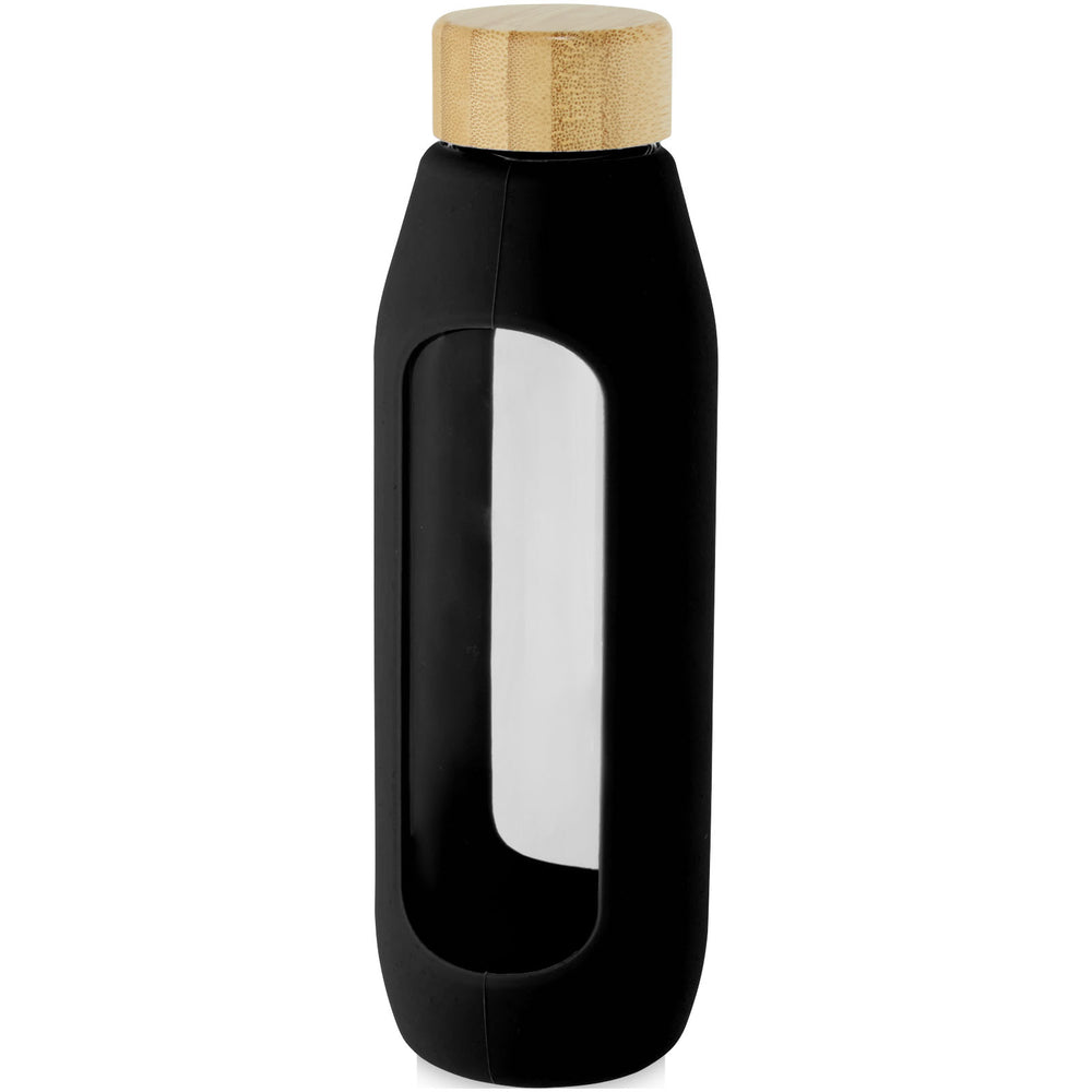 Branded Tidan 600 ml borosilicate glass bottle with silicone grip