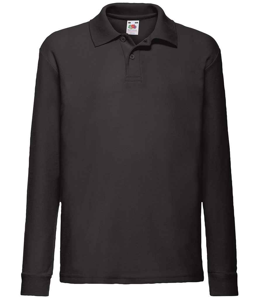 Fruit of the Loom Kids Long Sleeve Poly/Cotton Piqué Polo Shirt Black