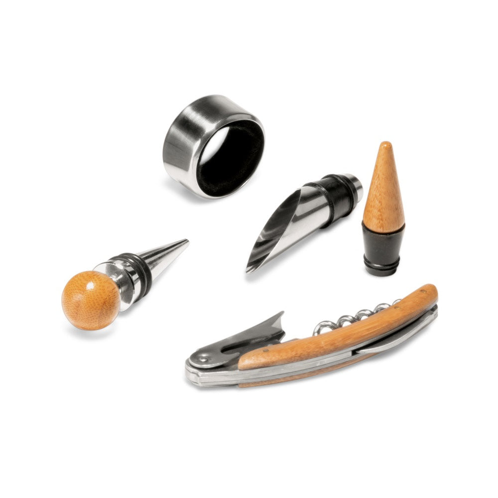 MORETO. Wood and metal wine set in cork box