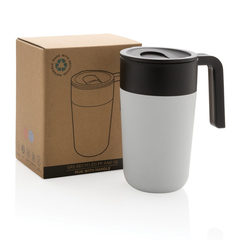 Branded GRS Recycled PP and SS mug with handle