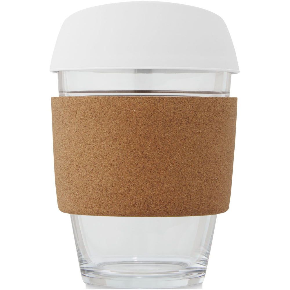 Lidan 360 ml borosilicate glass tumbler with cork grip and silicone lid