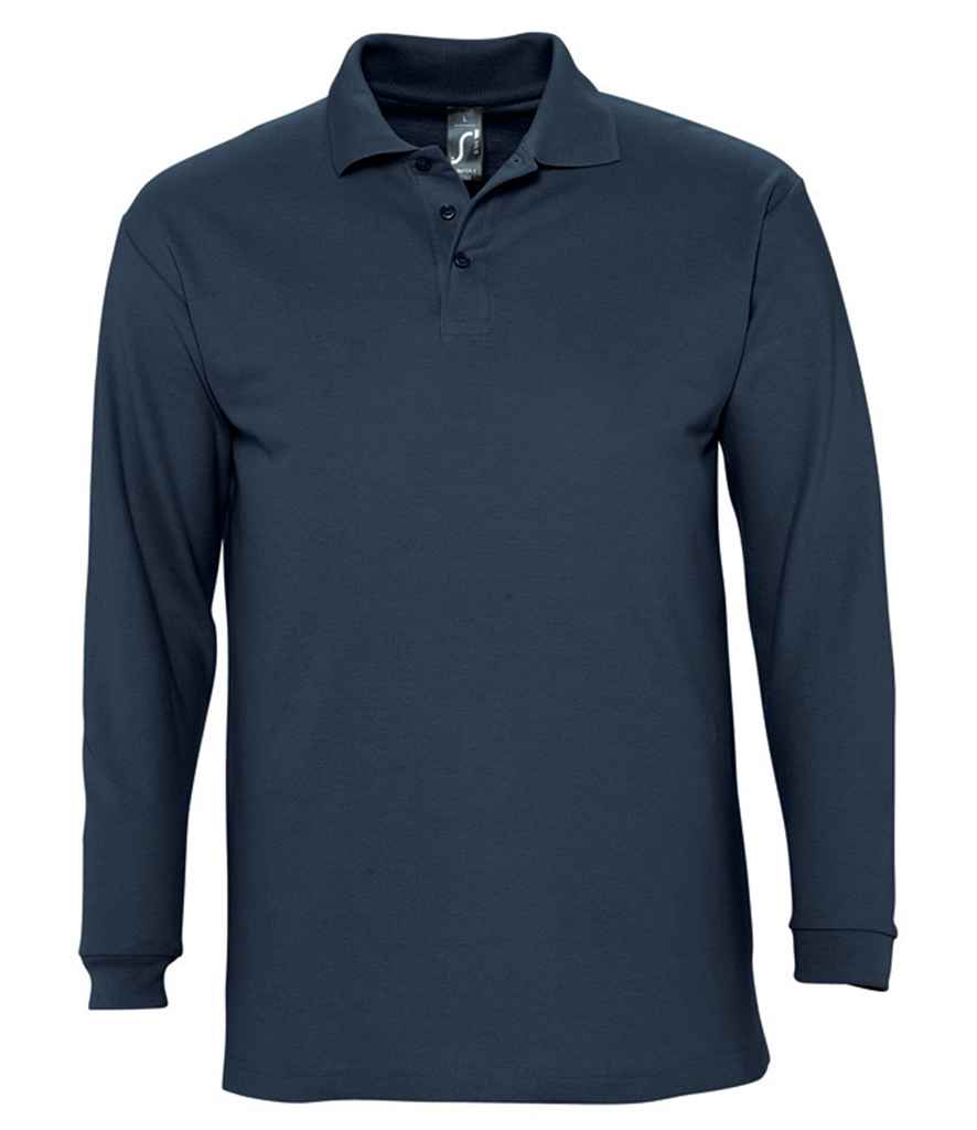 SOL'S Winter II Long Sleeve Cotton Piqué Polo Shirt Navy