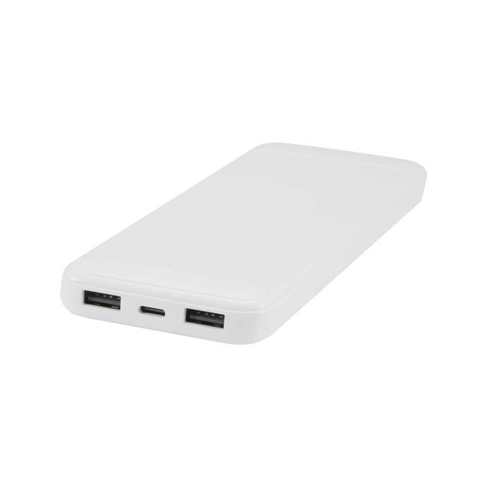 Adhil 10.000 mAh 10W recycled plastic power bank with 2 built-in cables