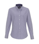 Premier Ladies Long Sleeve Striped Oxford Shirt White/Navy