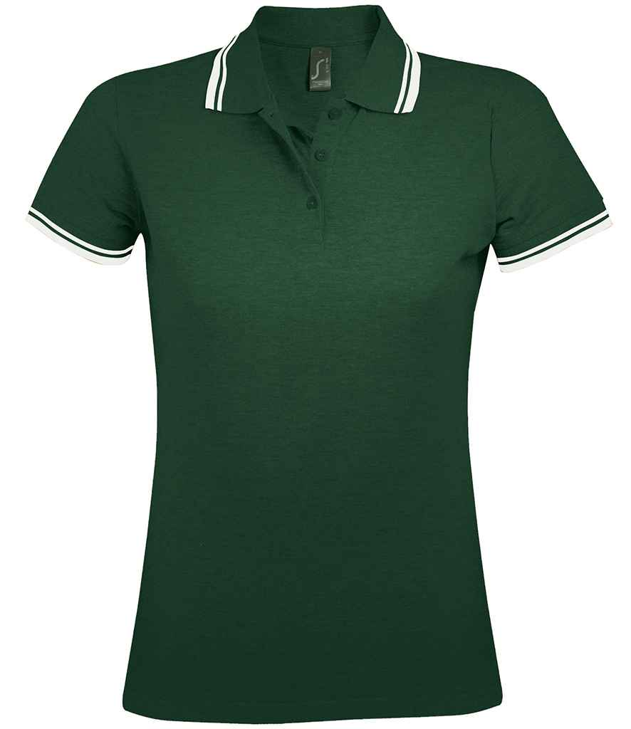SOL'S Ladies Pasadena Tipped Cotton Piqué Polo Shirt Forest Green/White