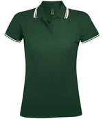 SOL'S Ladies Pasadena Tipped Cotton Piqué Polo Shirt Forest Green/White