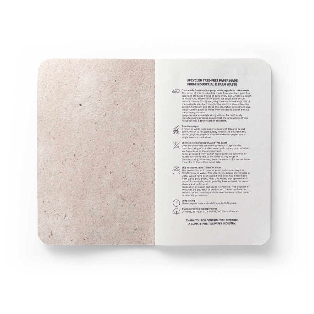 ORGANIC SOFT. A6 notebook with flexible cover made from organic elephant matter (95%)