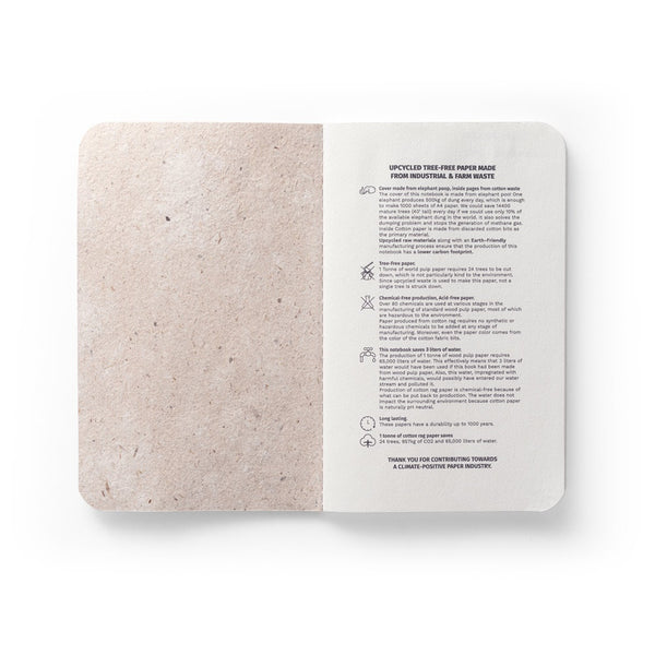 ORGANIC SOFT. A6 notebook with flexible cover made from organic elephant matter (95%)