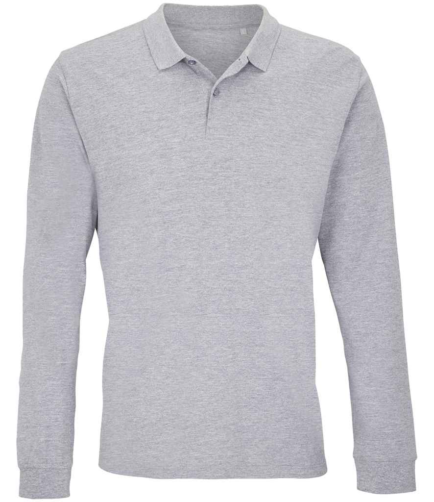 SOL'S Unisex Planet Long Sleeve Piqué Polo Shirt Grey Marl