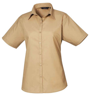 Premier Ladies Short Sleeve Poplin Blouse Khaki