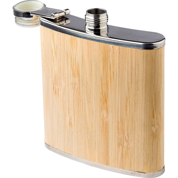 Branded Maybelle Stainless steel and bamboo hip flask
