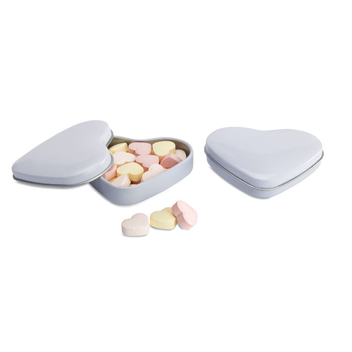 Branded Heart tin box with candies