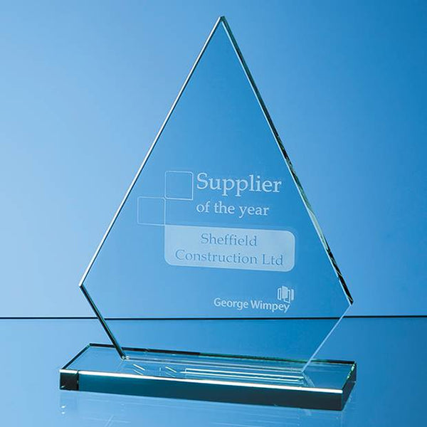 Branded 19cm x 15cm x 12mm Jade Glass Peak Award