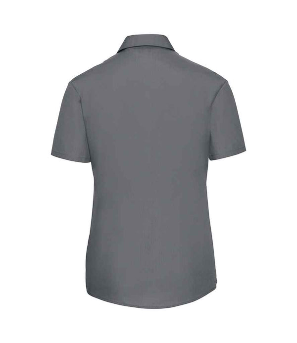 Russell Collection Ladies Short Sleeve Easy Care Poplin Shirt Convoy Grey