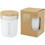 Branded Lagan 300 ml copper vacuum insulated stainless steel tumbler with bamboo lid