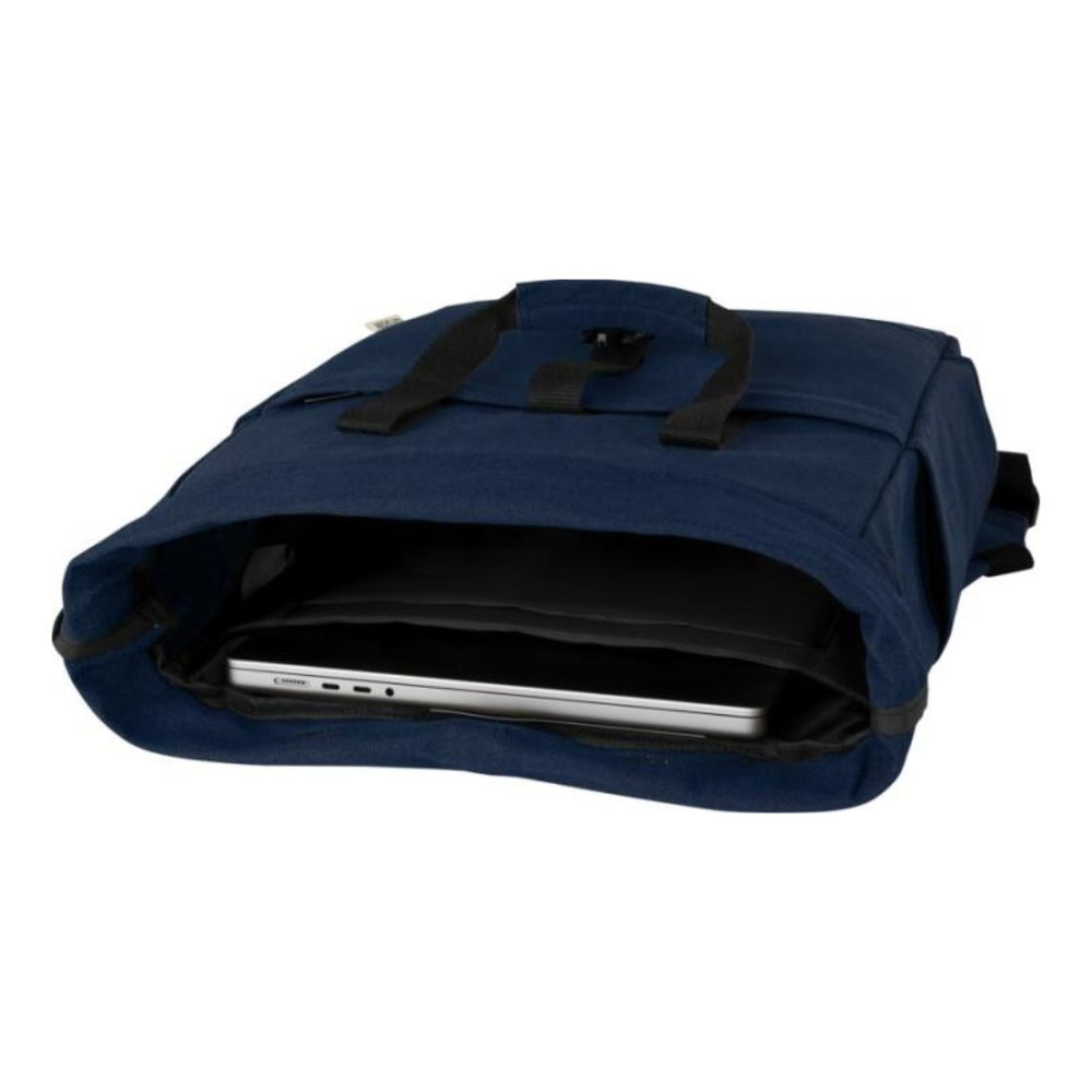 Branded Joey 15” GRS recycled canvas rolltop laptop backpack 15L