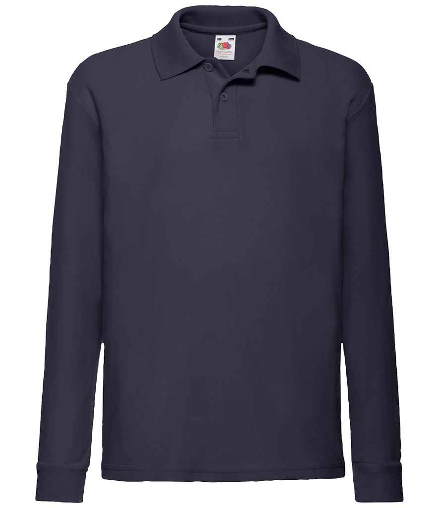 Fruit of the Loom Kids Long Sleeve Poly/Cotton Piqué Polo Shirt Deep Navy