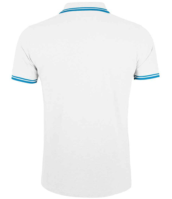 SOL'S Pasadena Tipped Cotton Piqué Polo Shirt White/Aqua