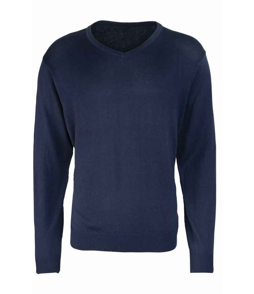 Premier Knitted Cotton Acrylic V Neck Sweater Navy