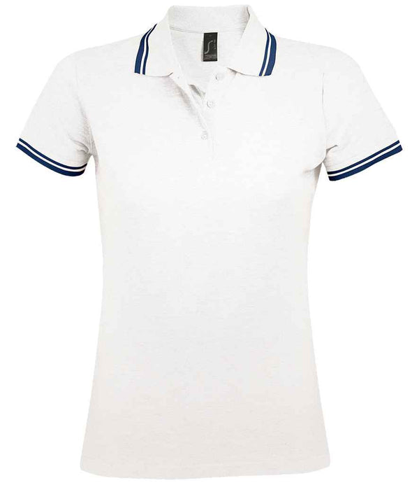 SOL'S Ladies Pasadena Tipped Cotton Piqué Polo Shirt White/Navy