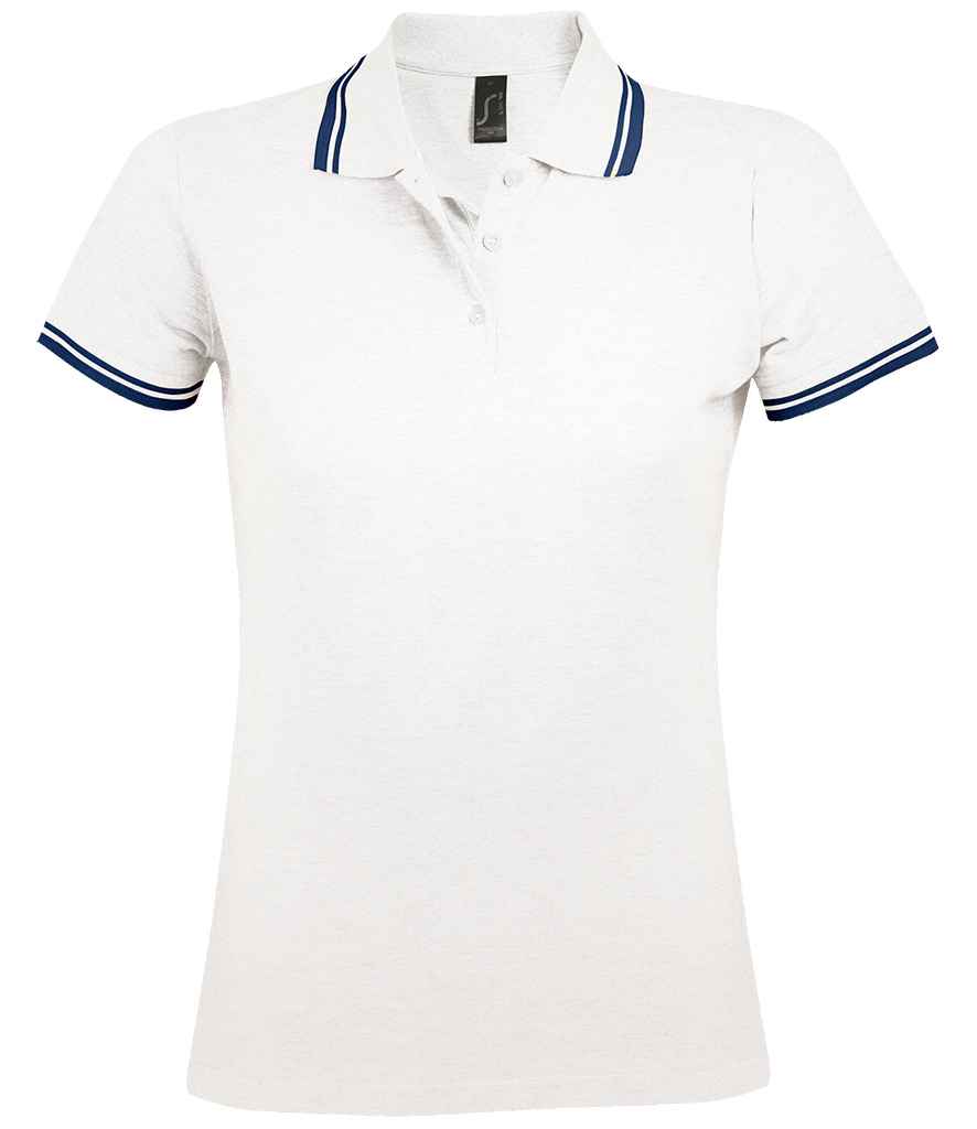 SOL'S Ladies Pasadena Tipped Cotton Piqué Polo Shirt White/Navy