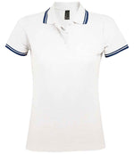 SOL'S Ladies Pasadena Tipped Cotton Piqué Polo Shirt White/Navy